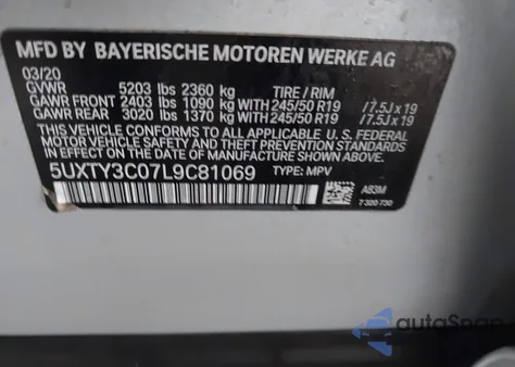 2020 BMW X3 Sdrive30I from USA, damaged, VIN 5UXTY3C07L9C81069